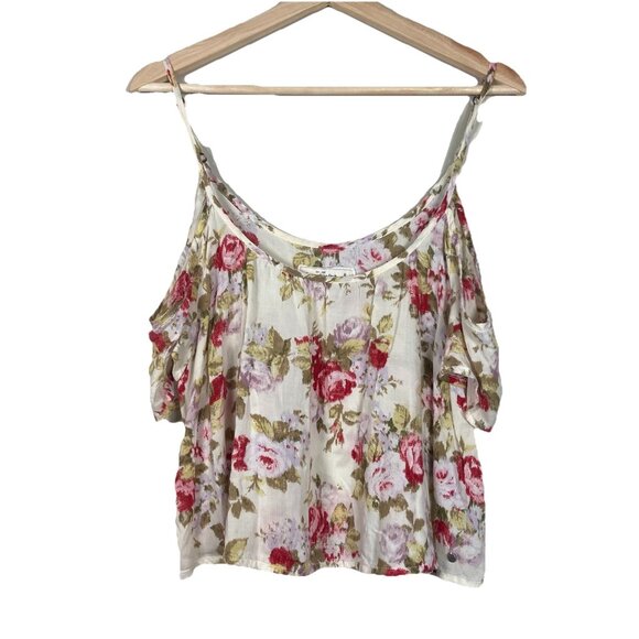 Abercrombie & Fitch Tops - ABERCROMBIE & FITCH ivory rose pink‎ floral off shoulder crop top size M Medium